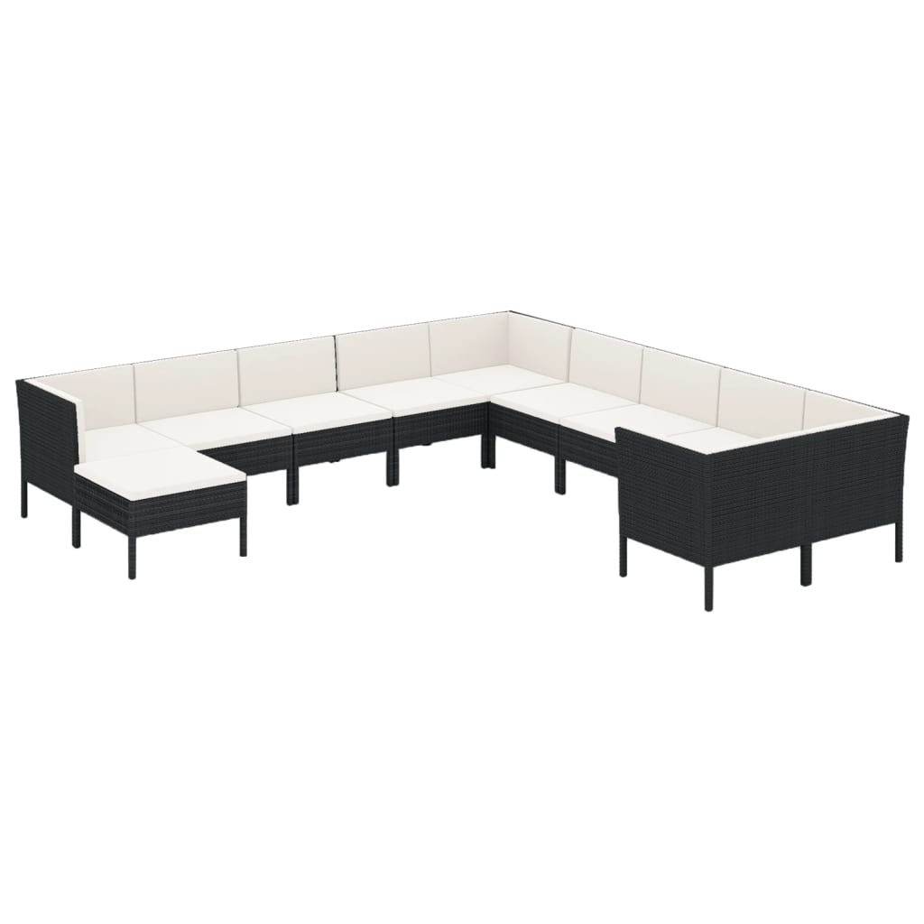 13-delige Loungeset met kussens poly rattan zwart