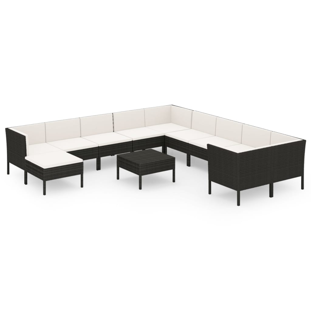 13-delige Loungeset met kussens poly rattan zwart