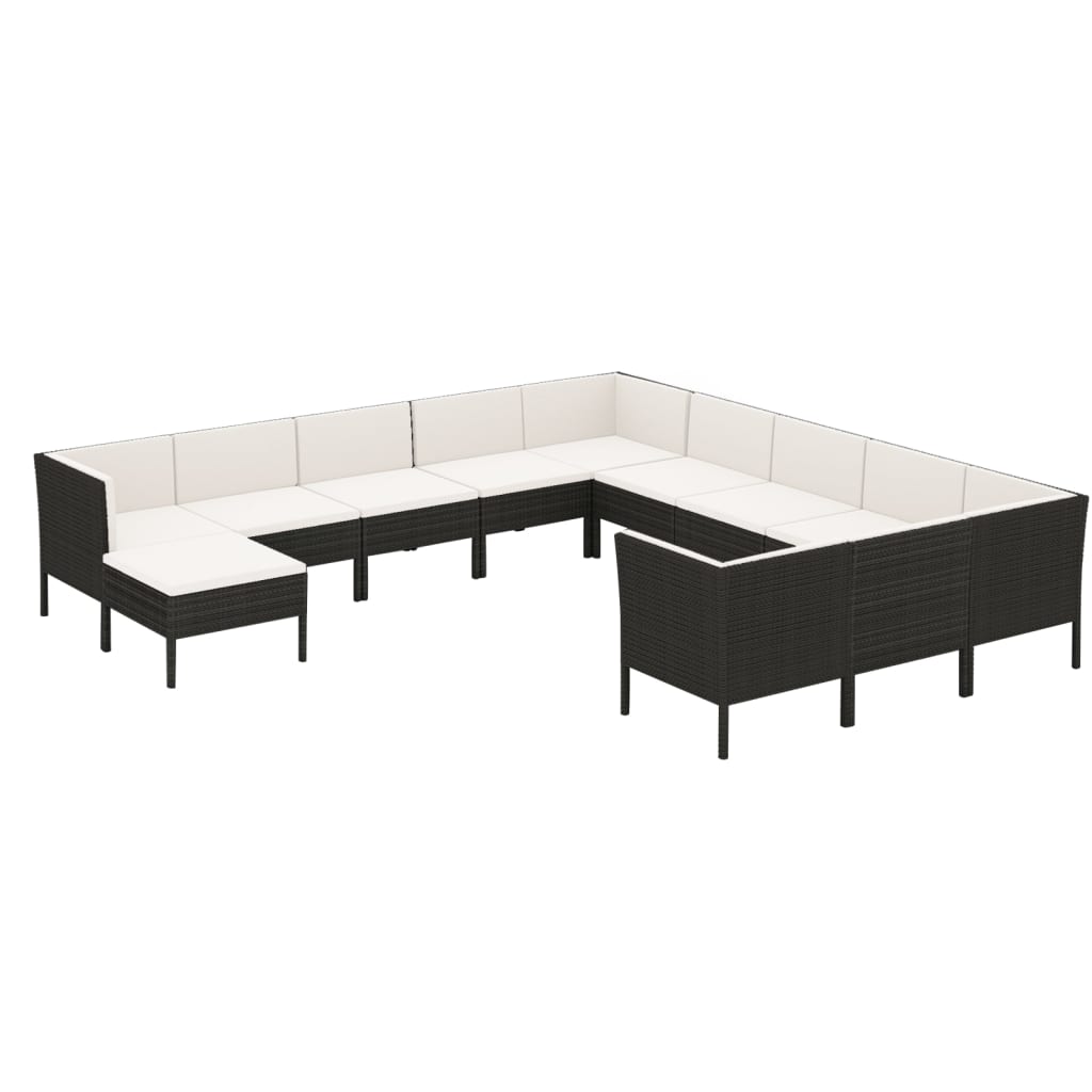 13-delige Loungeset met kussens poly rattan zwart