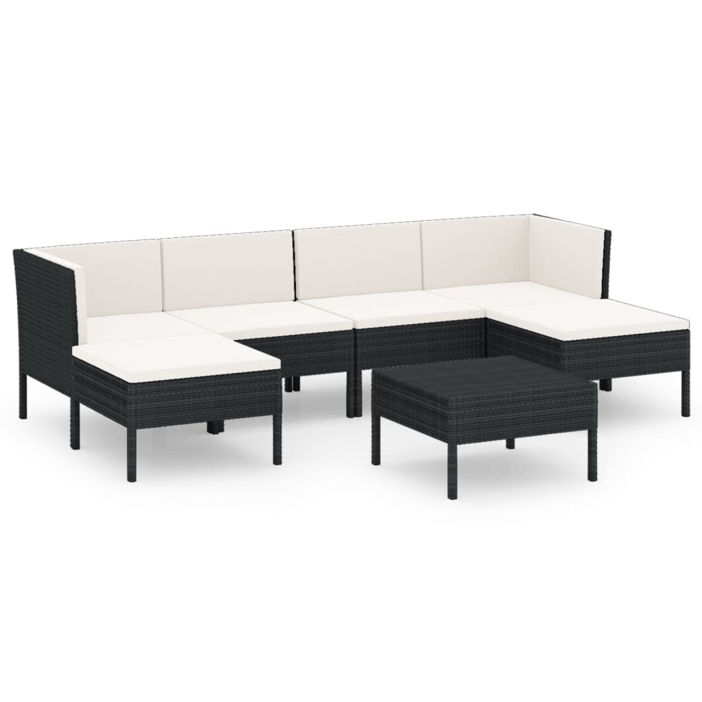 13-delige Loungeset met kussens poly rattan zwart