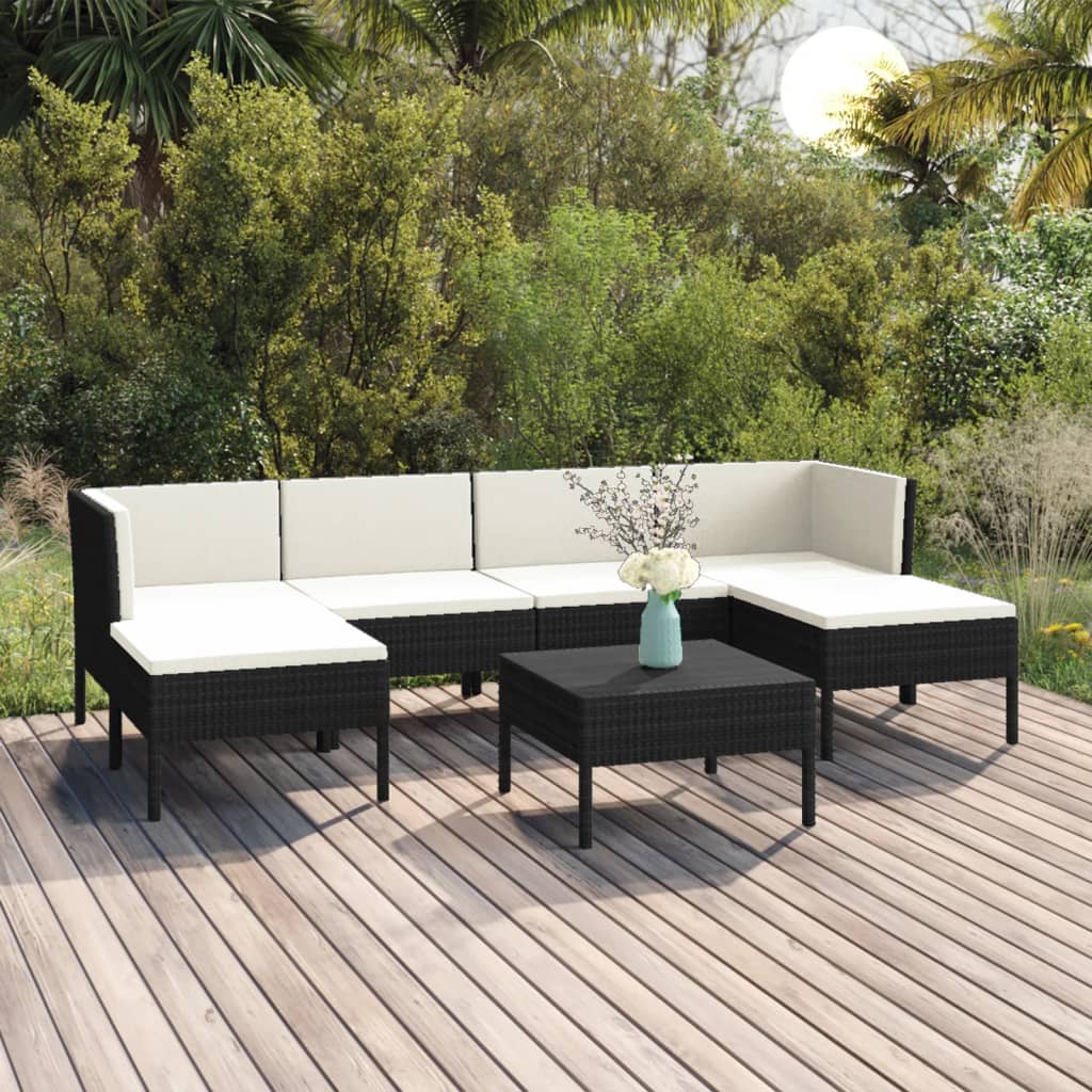 13-delige Loungeset met kussens poly rattan zwart