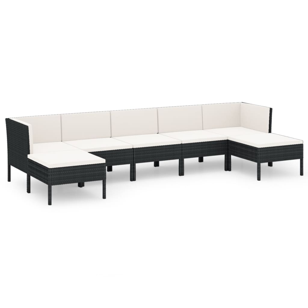 7-delige Loungeset met kussens poly rattan zwart