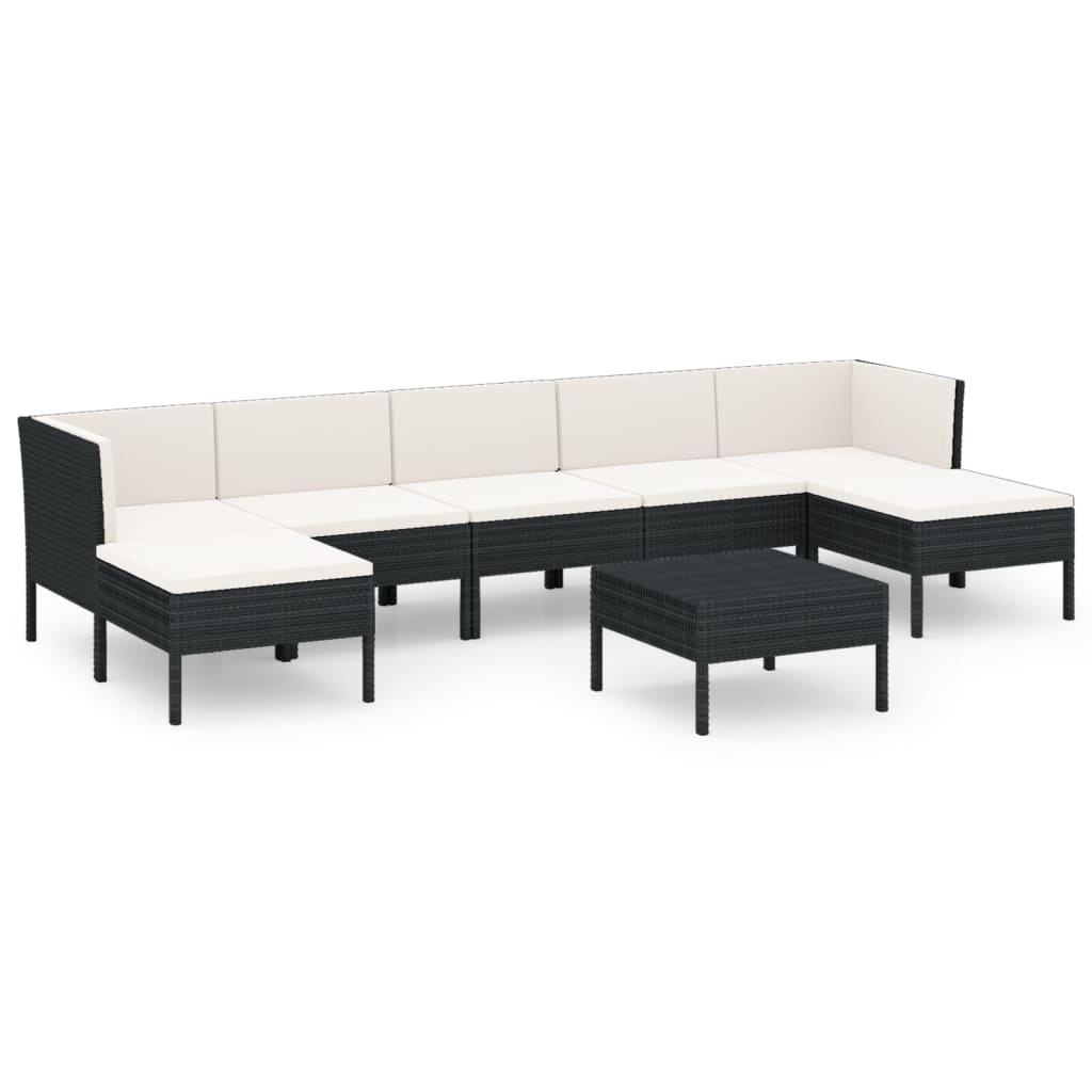 13-delige Loungeset met kussens poly rattan zwart