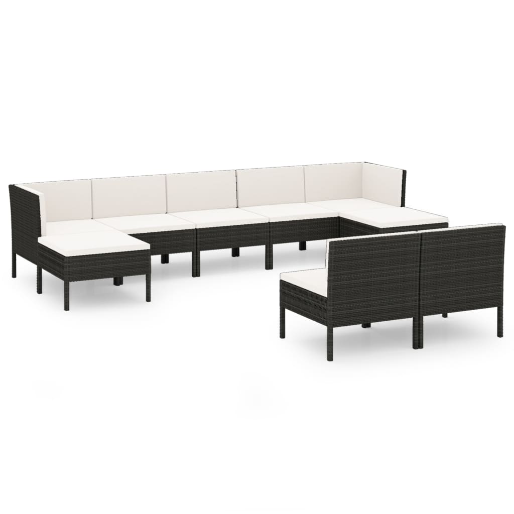 5-delige Loungeset met kussens poly rattan zwart