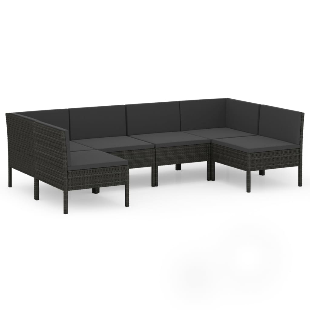 10-delige Loungeset met kussens poly rattan zwart