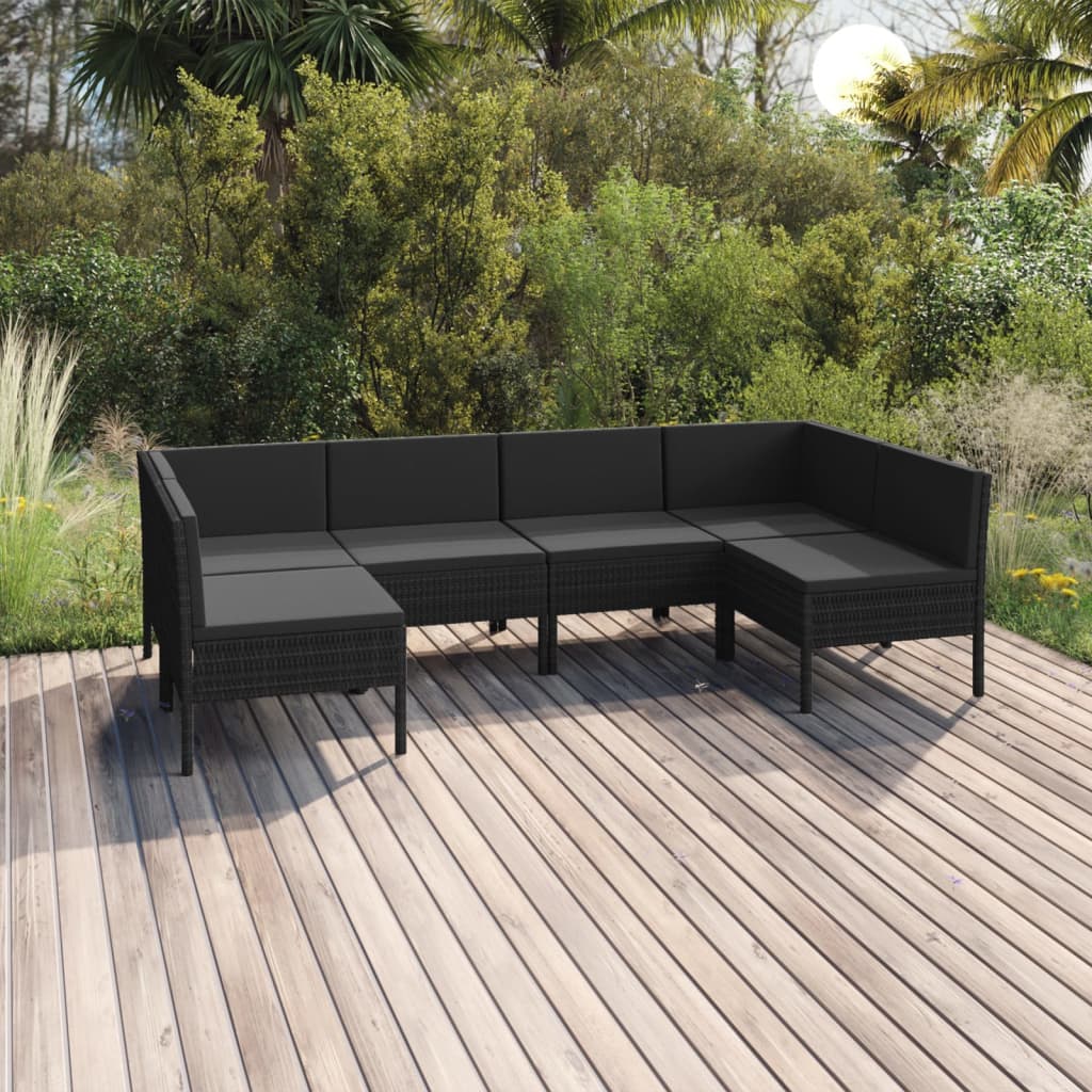 10-delige Loungeset met kussens poly rattan zwart