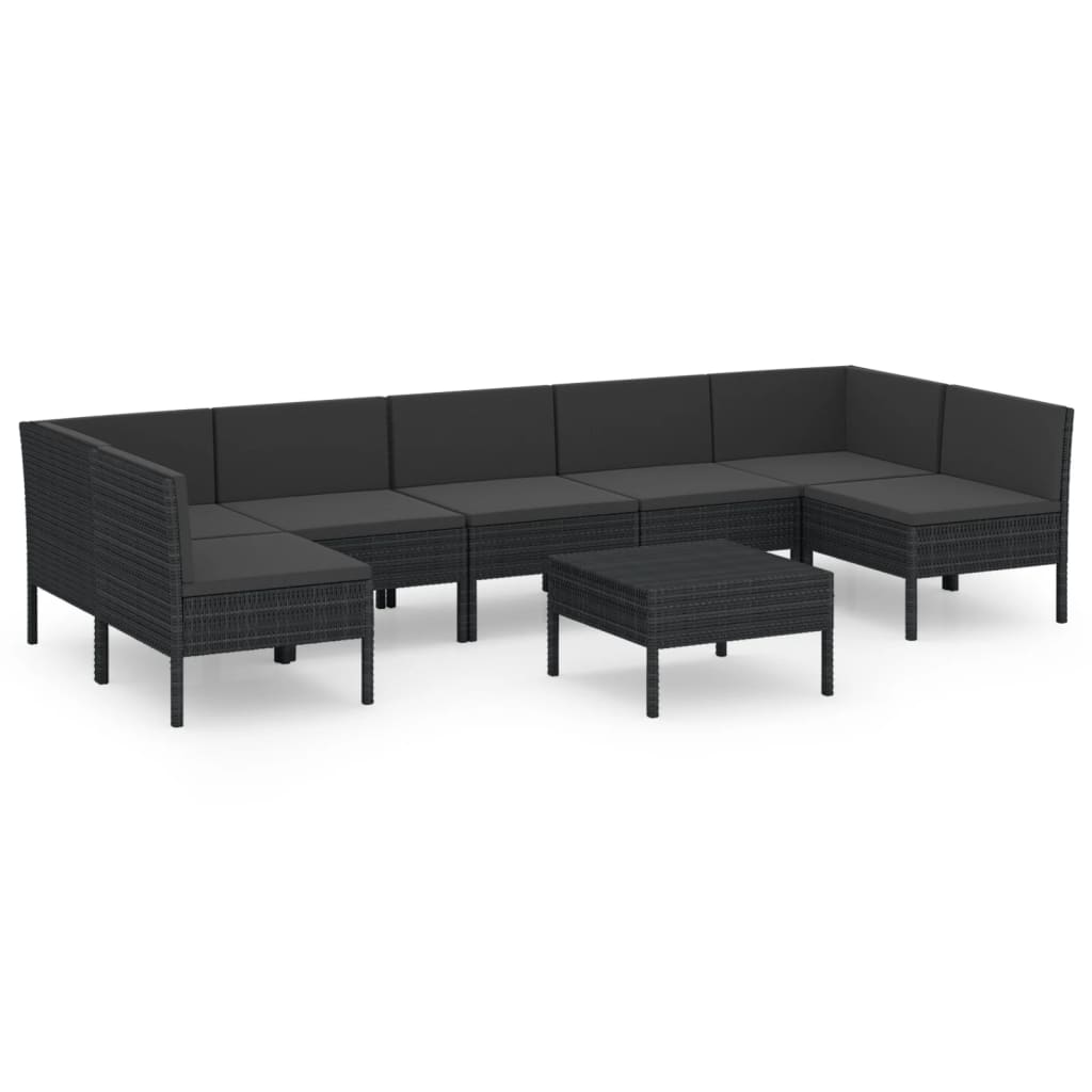 10-delige Loungeset met kussens poly rattan zwart