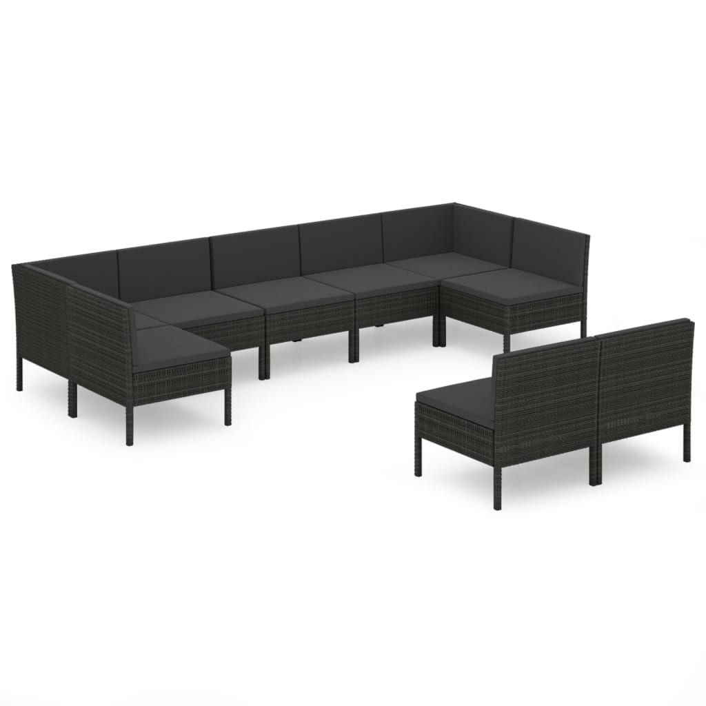 10-delige Loungeset met kussens poly rattan zwart