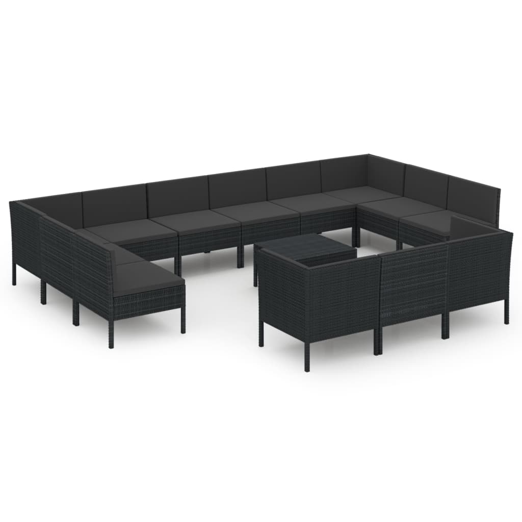 10-delige Loungeset met kussens poly rattan zwart