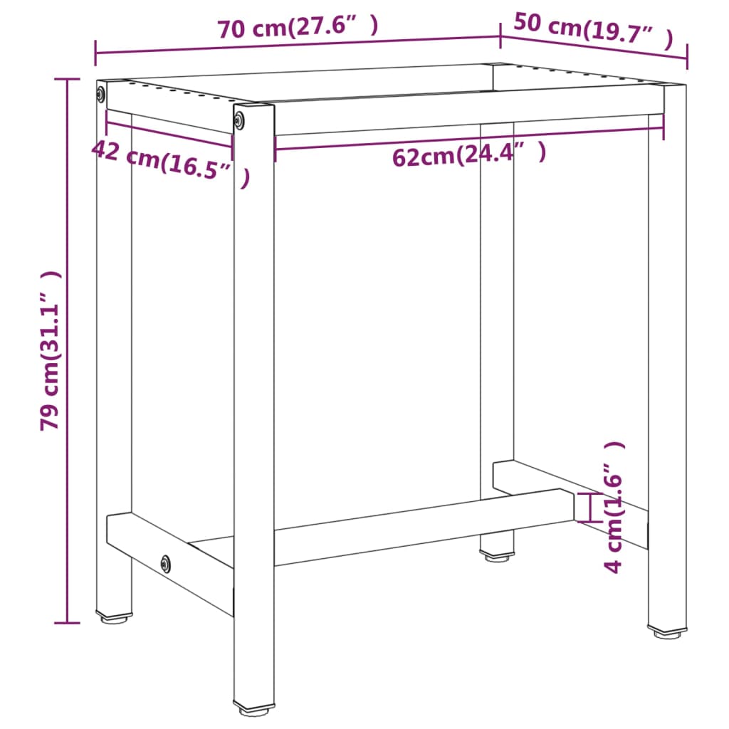 Werkbankframe 150x57x79 cm metaal zwart en rood