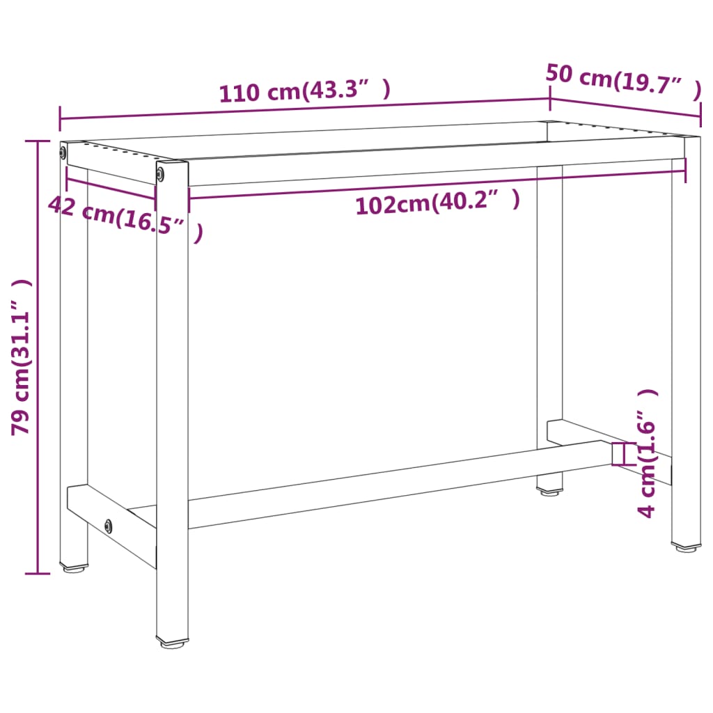 Werkbankframe 70x50x79 cm metaal matzwart en matrood