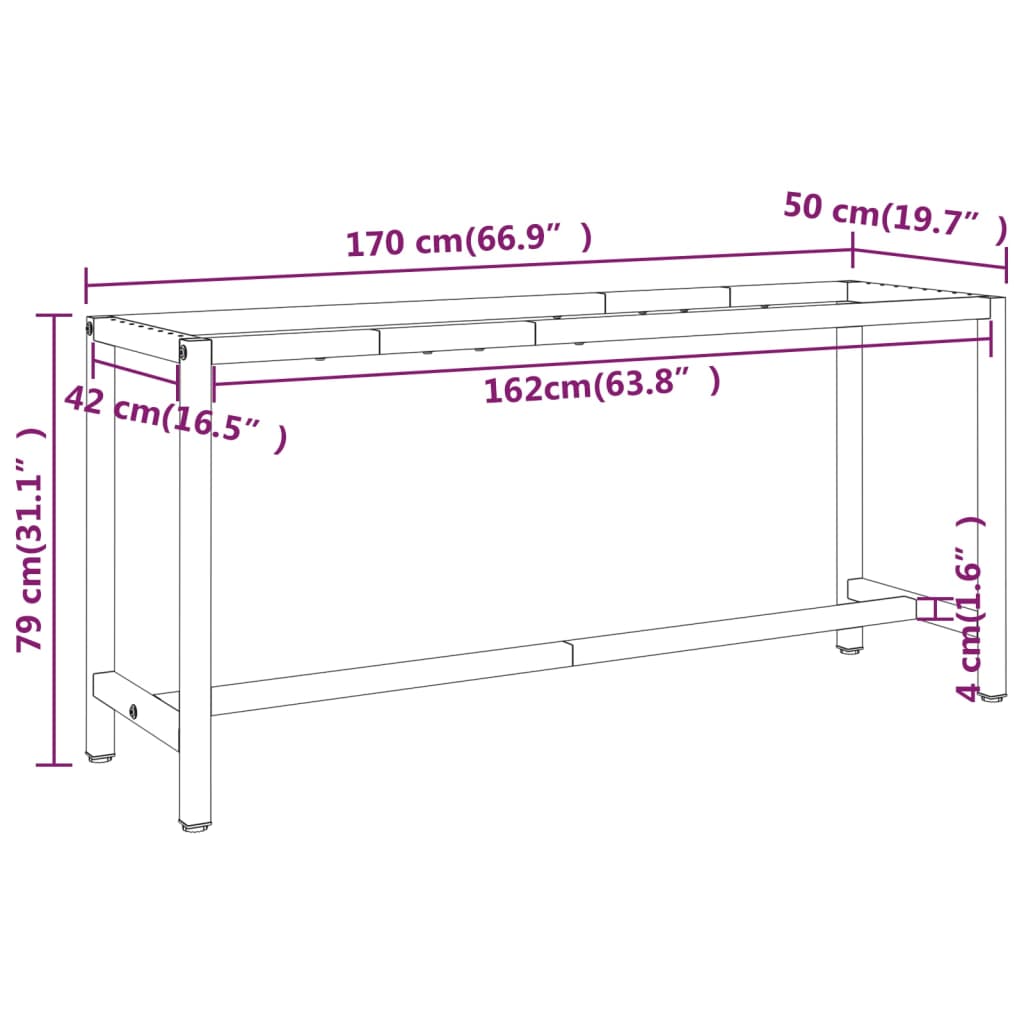 Werkbankframe 80x57x79 cm metaal zwart en rood