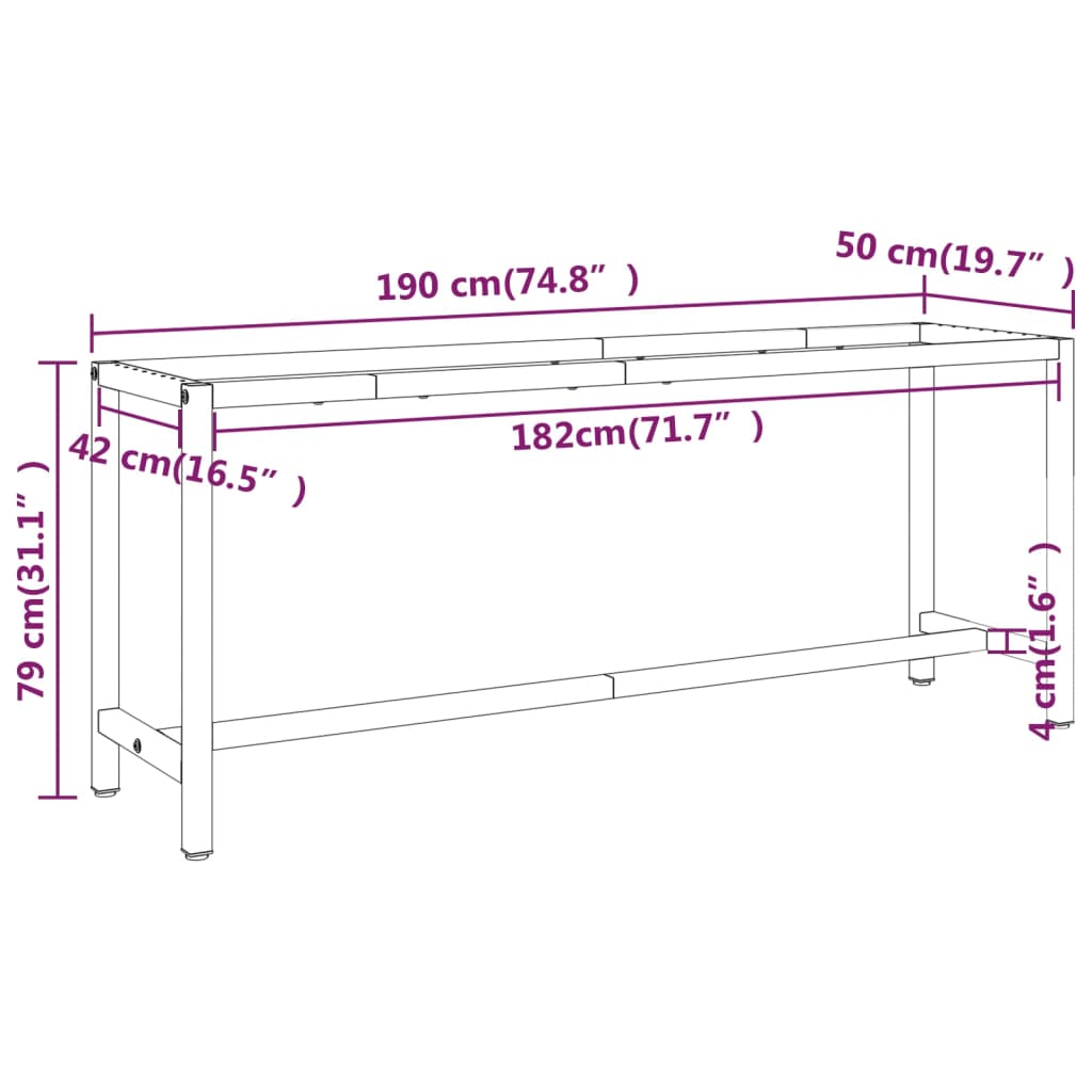 Werkbankframe 70x50x79 cm metaal matzwart en matrood