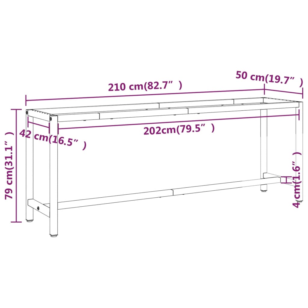 Werkbankframe 70x50x79 cm metaal matzwart en matrood