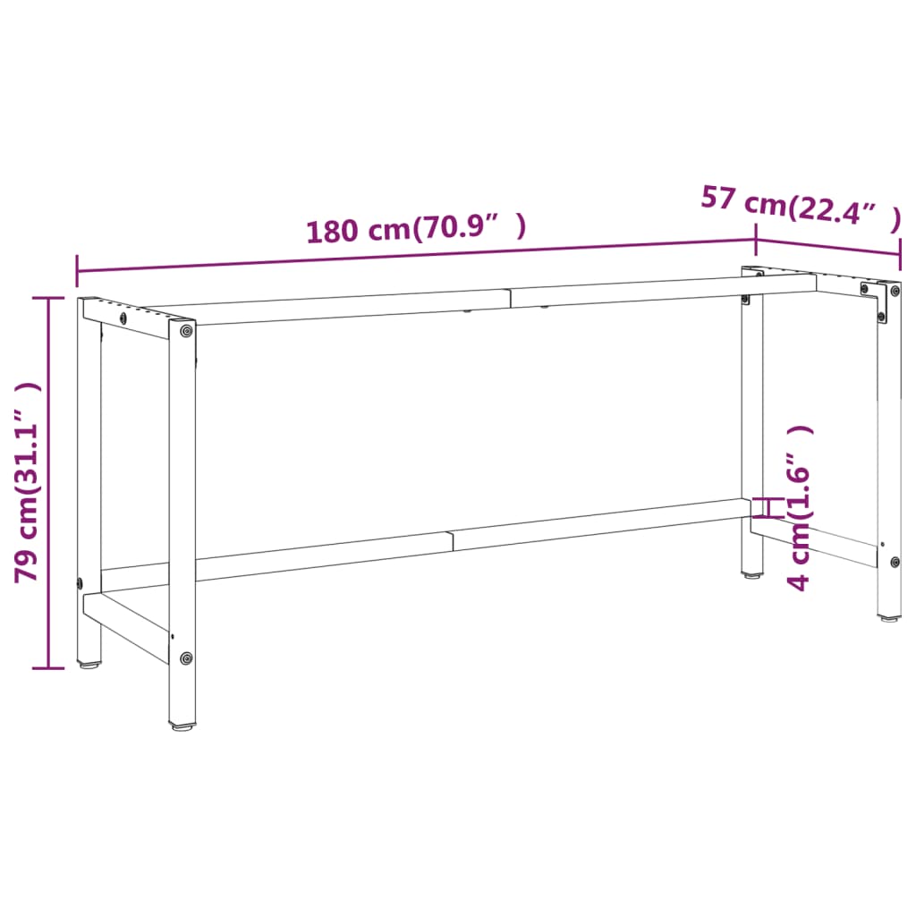 Werkbankframe 150x57x79 cm metaal zwart en rood