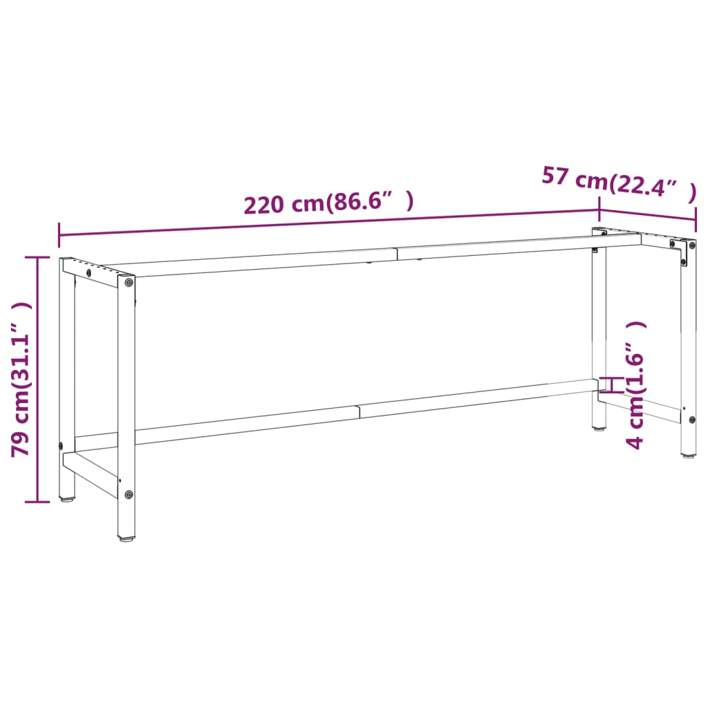 Werkbankframe 70x50x79 cm metaal matzwart en matrood