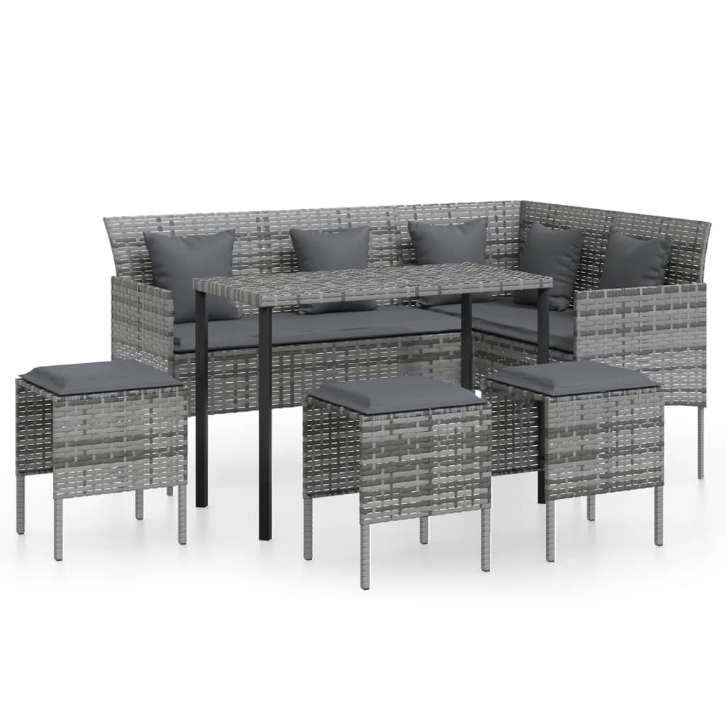 5-delige Loungeset met kussens L-vormig poly rattan