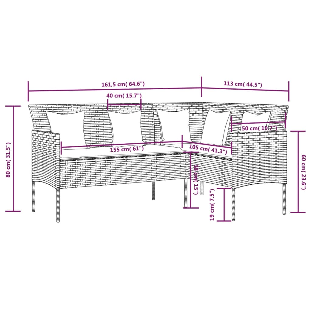 5-delige Loungeset met kussens L-vormig poly rattan