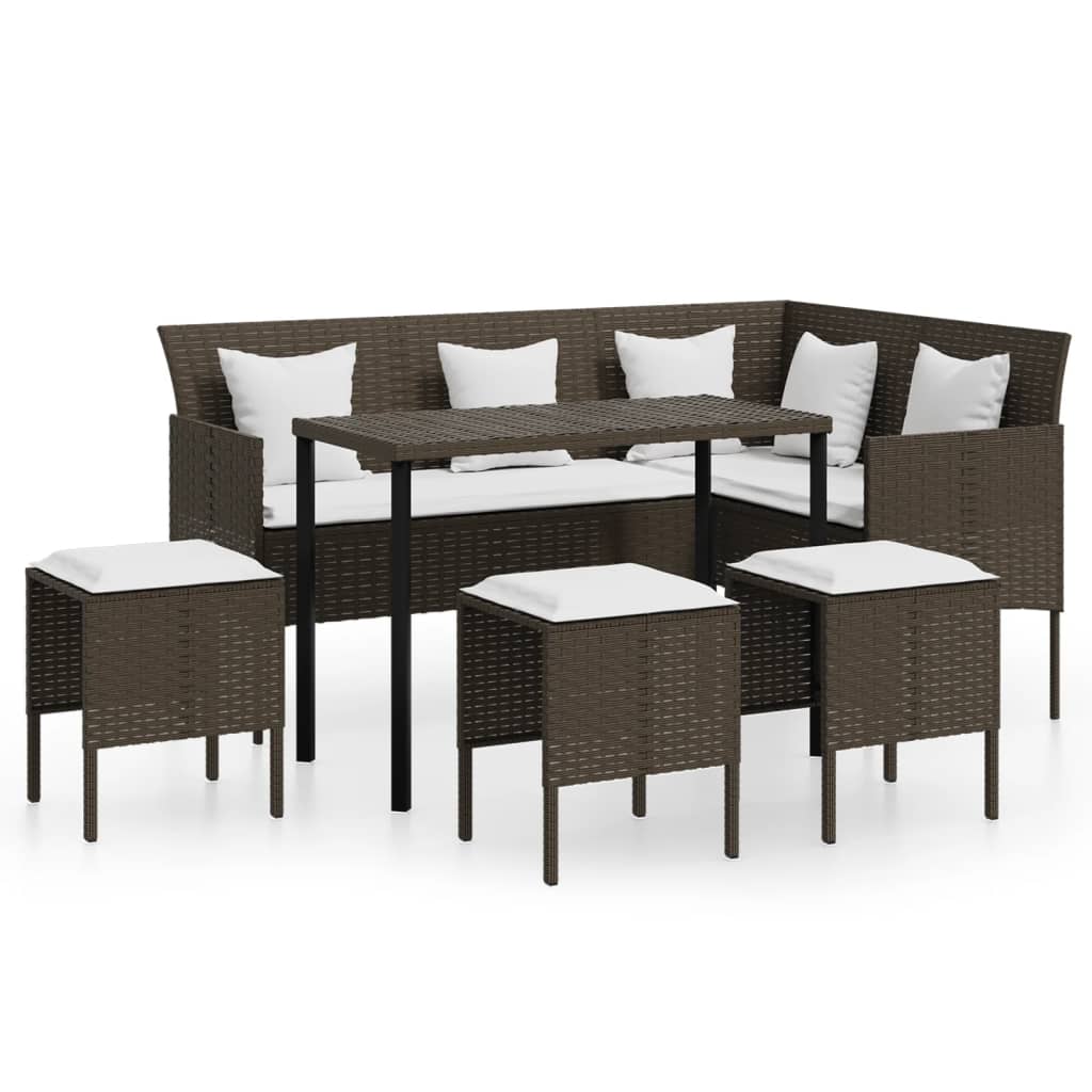 5-delige Loungeset met kussens L-vormig poly rattan