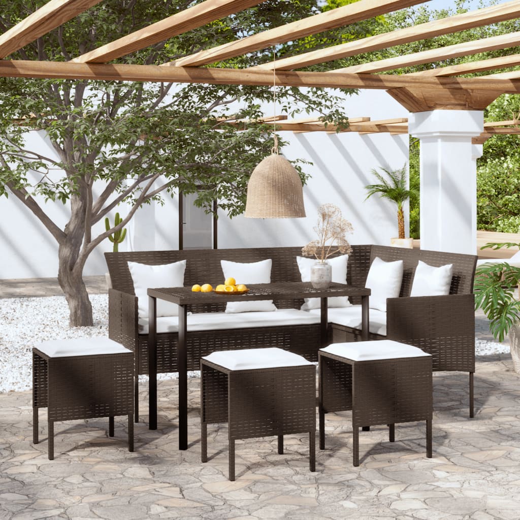 5-delige Loungeset met kussens L-vormig poly rattan