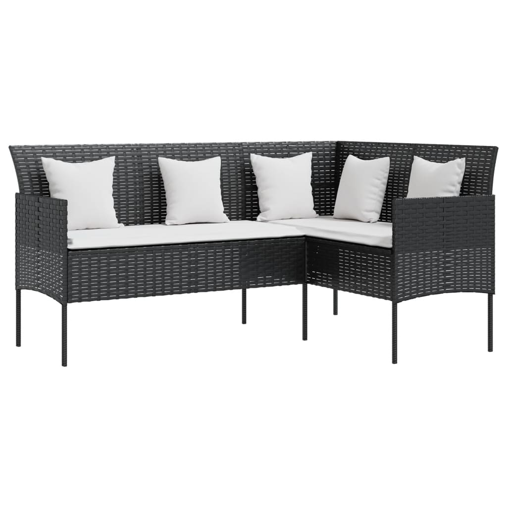 Loungebank met kussens L-vormig poly rattan