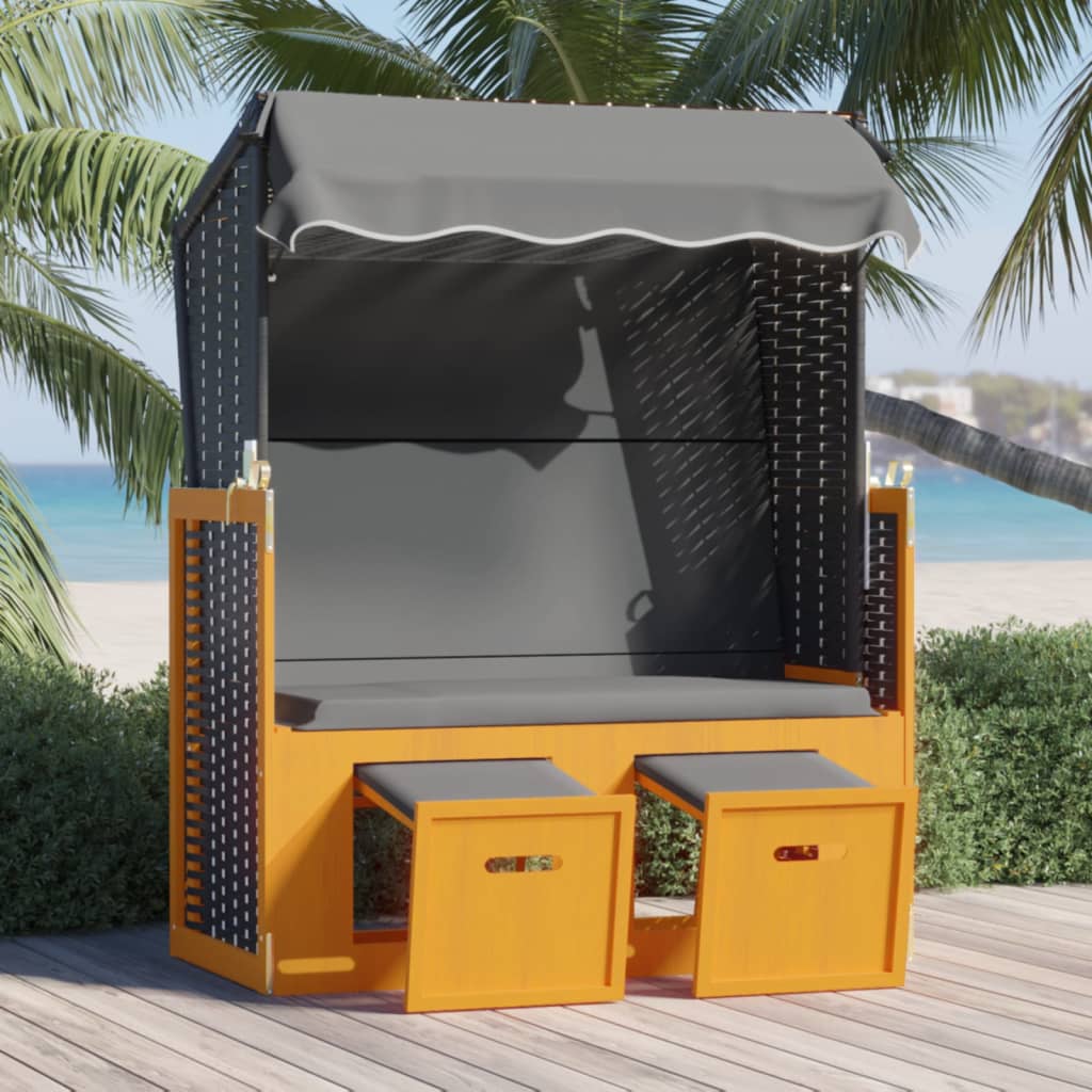 Strandstoel met luifel poly rattan hout