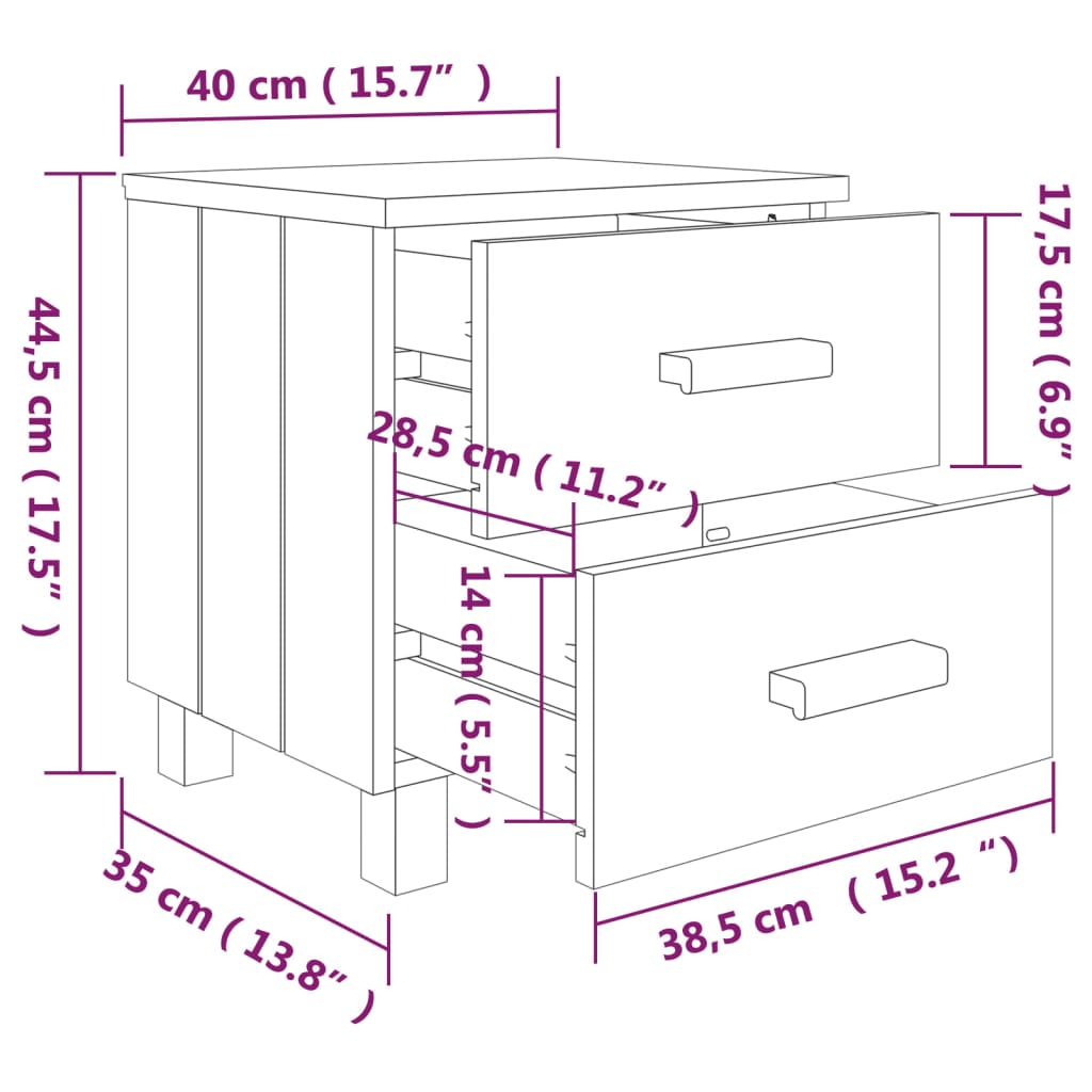 Nachtkastjes HAMAR 2 st 40x35x44,5 cm grenenhout