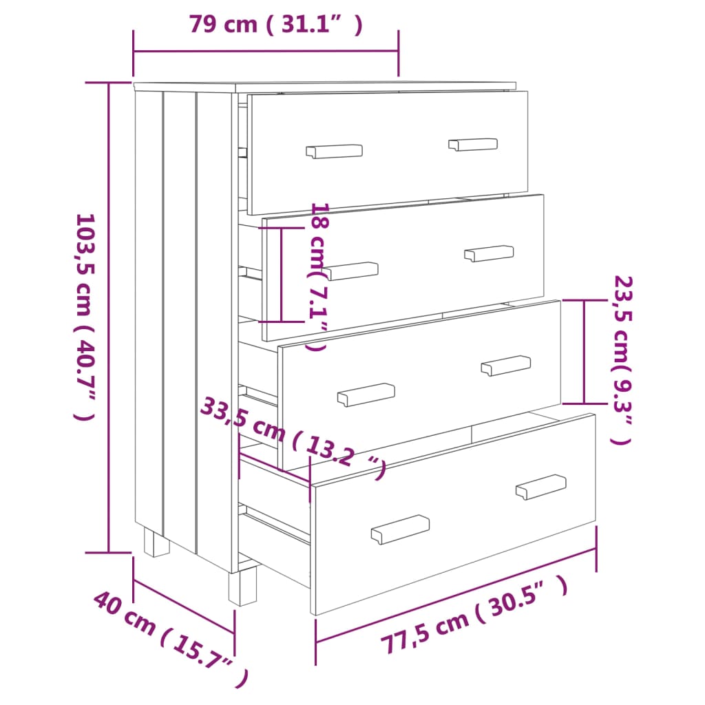 Dressoir HAMAR 79x40x103,5 cm massief grenenhout