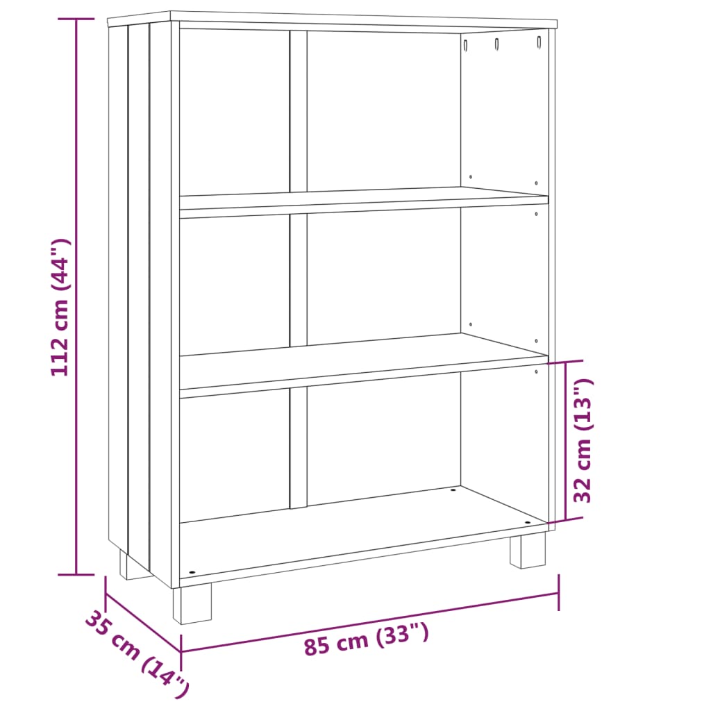 Boekenkast HAMAR 85x35x112 cm massief grenenhout