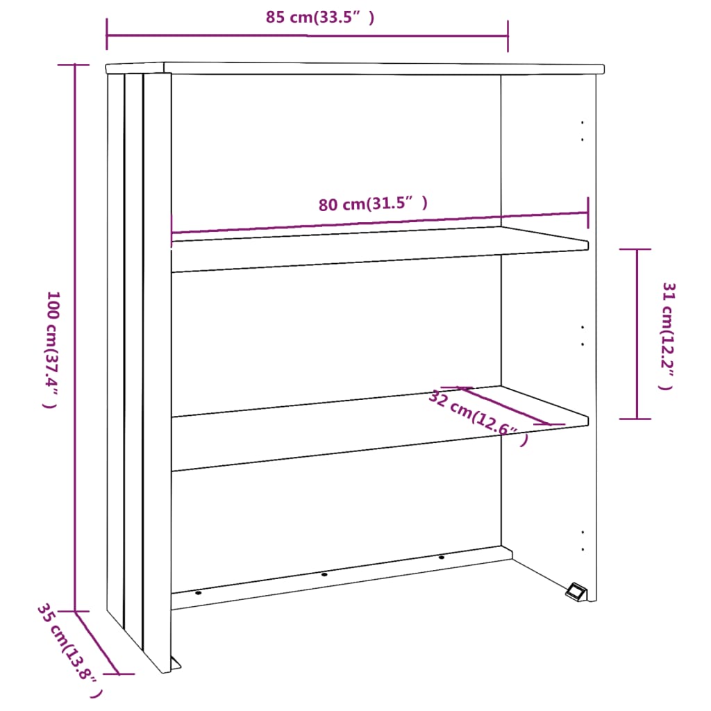 Opzetkast HAMAR 85x35x100 cm massief grenenhout