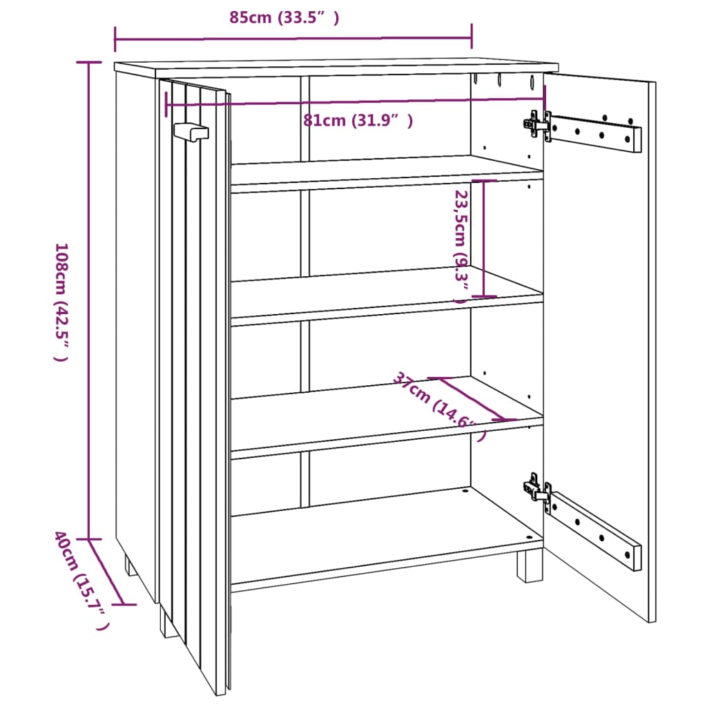 Schoenenkast HAMAR 85x40x108 cm massief grenenhout