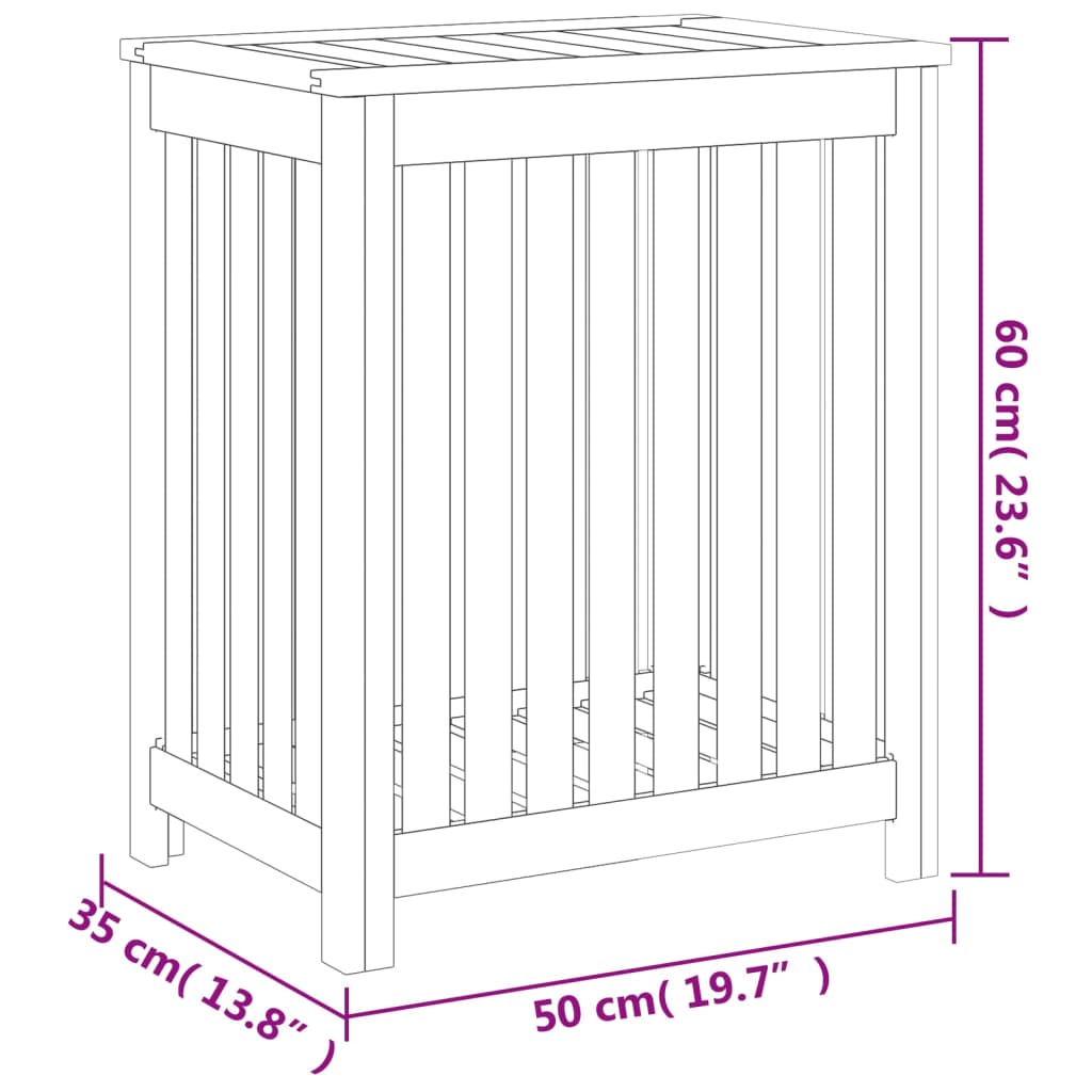 Wasmand 50x35x60 cm massief teakhout