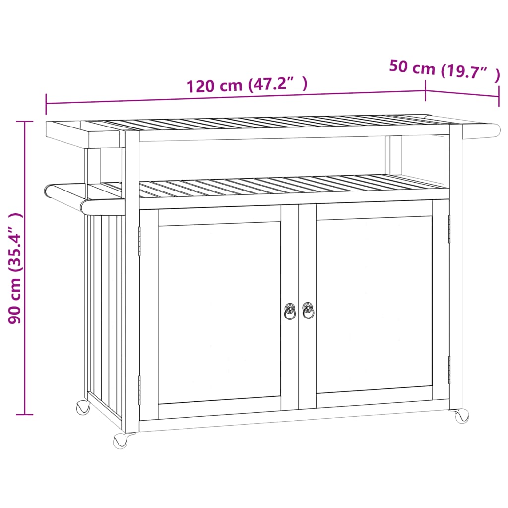 Keukentrolley 120x50x90 cm massief teakhout