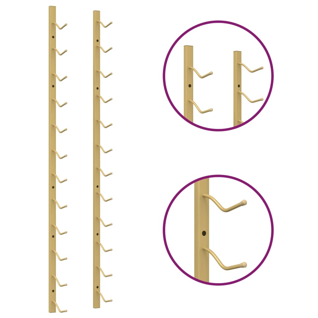 Wijnrekken 2 st voor 12 flessen wandmontage ijzer goudkleurig