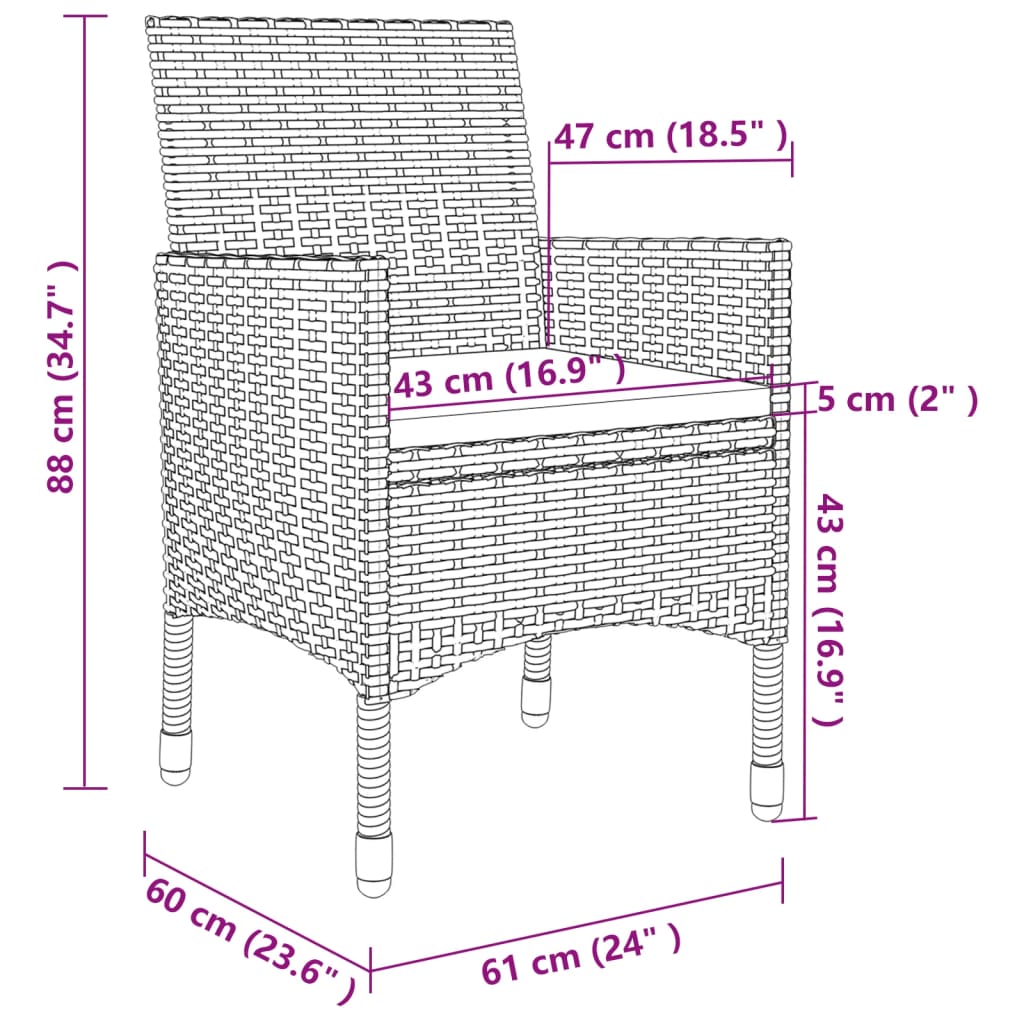 5-delige Tuinset poly rattan zwart