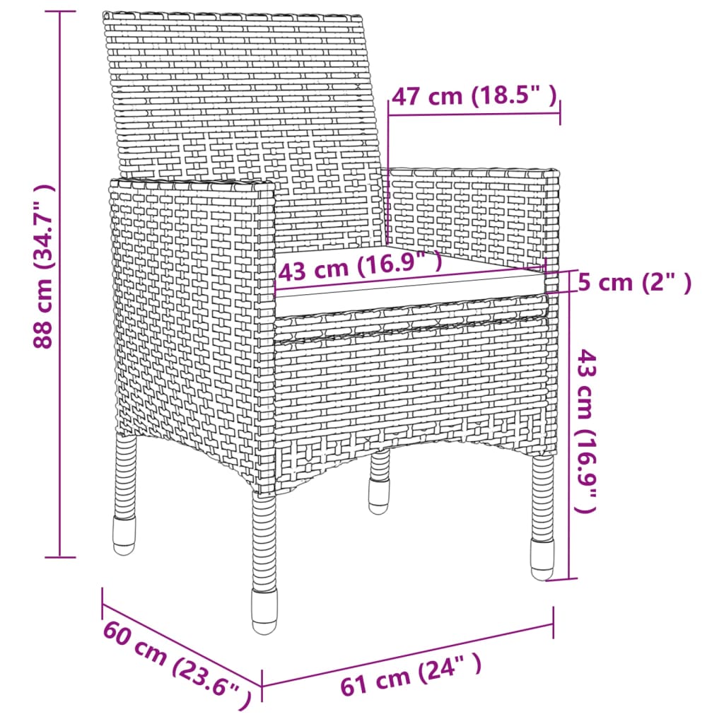 3-delige Tuinset met kussens poly rattan