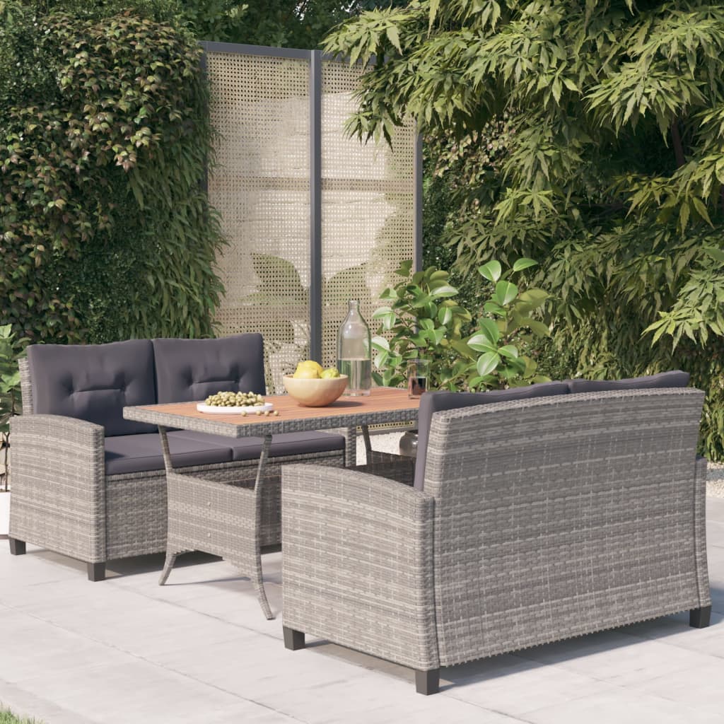 3-delige Tuinset met kussens poly rattan grijs