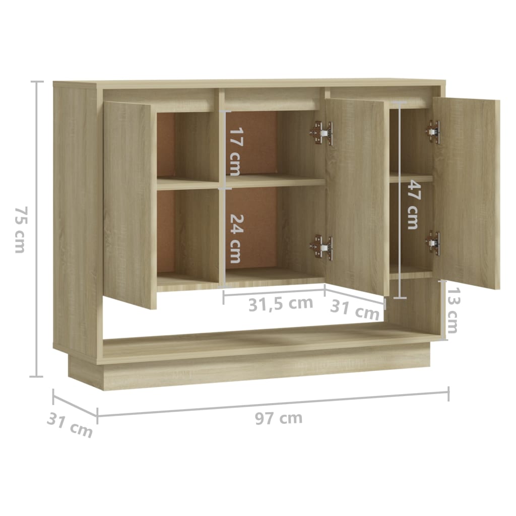 Dressoir 97x31x75 cm bewerkt hout eikenkleurig