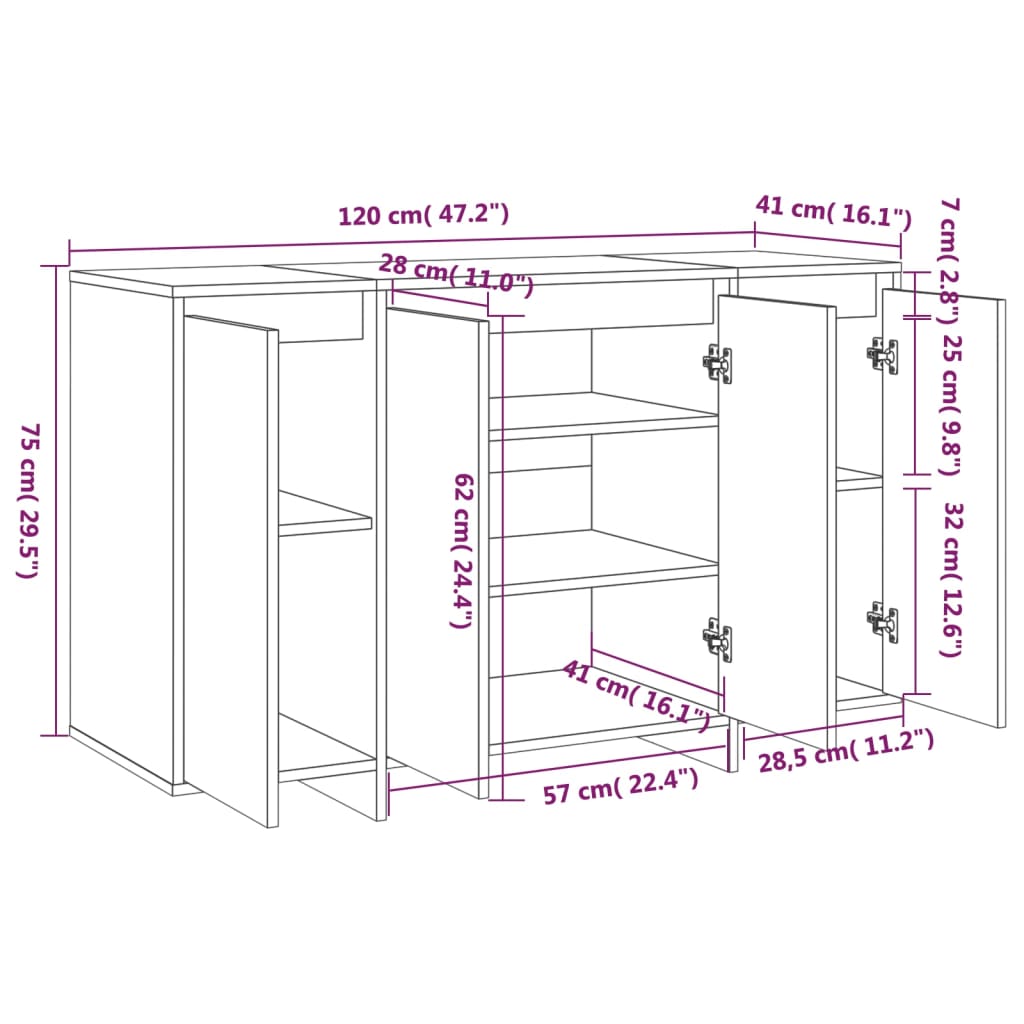 Dressoir 120x41x75 cm bewerkt hout eikenkleurig