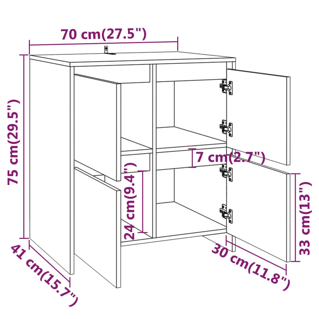 Dressoir 70x41x75 cm bewerkt hout