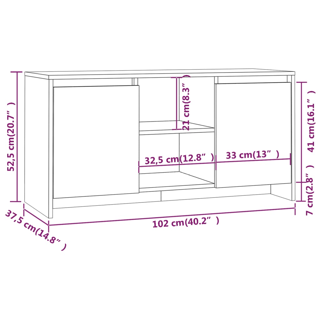 Tv-meubel 102x37,5x52,5 cm bewerkt hout eikenkleurig