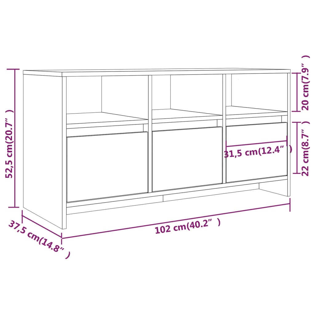 Tv-meubel 102x37,5x52,5 cm bewerkt hout