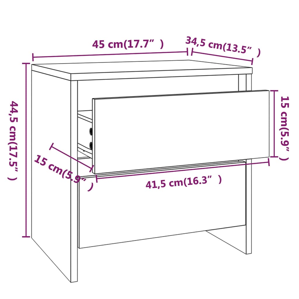 Nachtkastjes 2 st 45x34,5x44,5 cm bewerkt hout