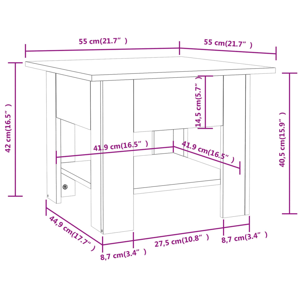 Salontafel 55x55x42 cm bewerkt hout