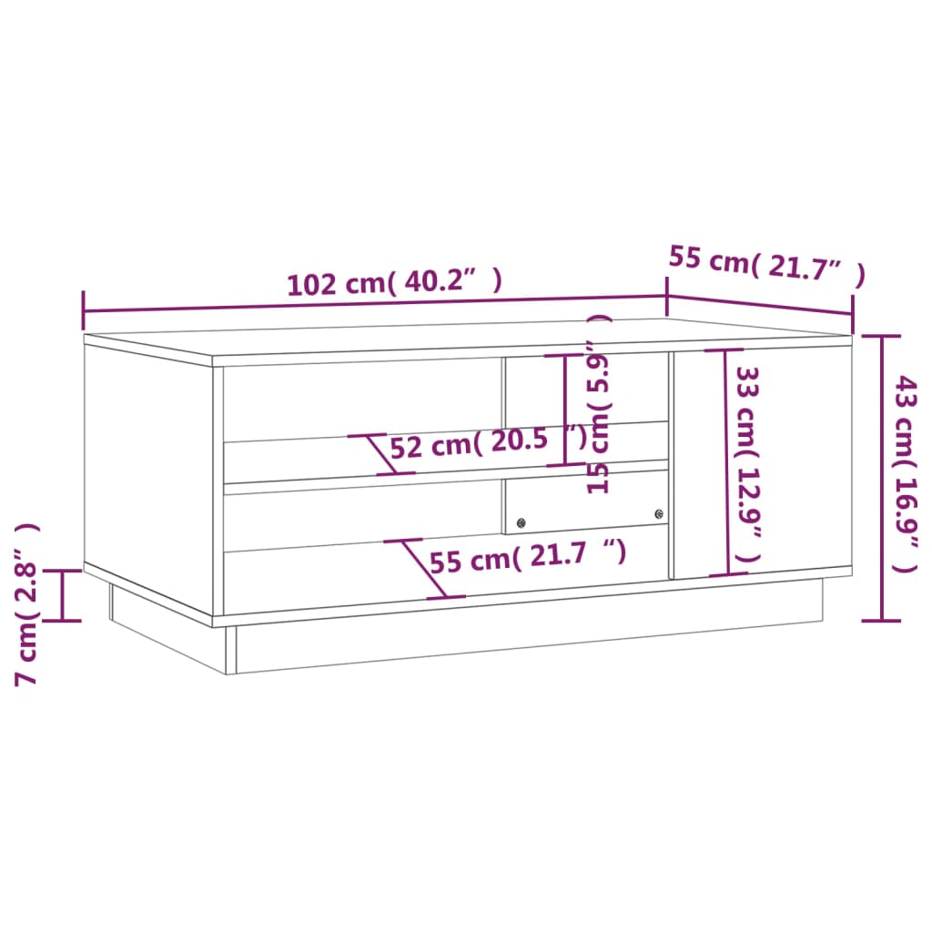 Salontafel 102x55x43 cm bewerkt hout