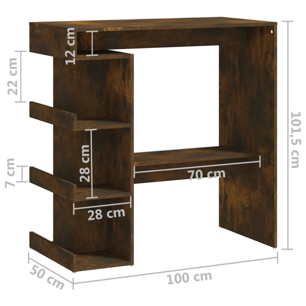 Bartafel met opbergrek 100x50x101,5 cm bewerkt hout