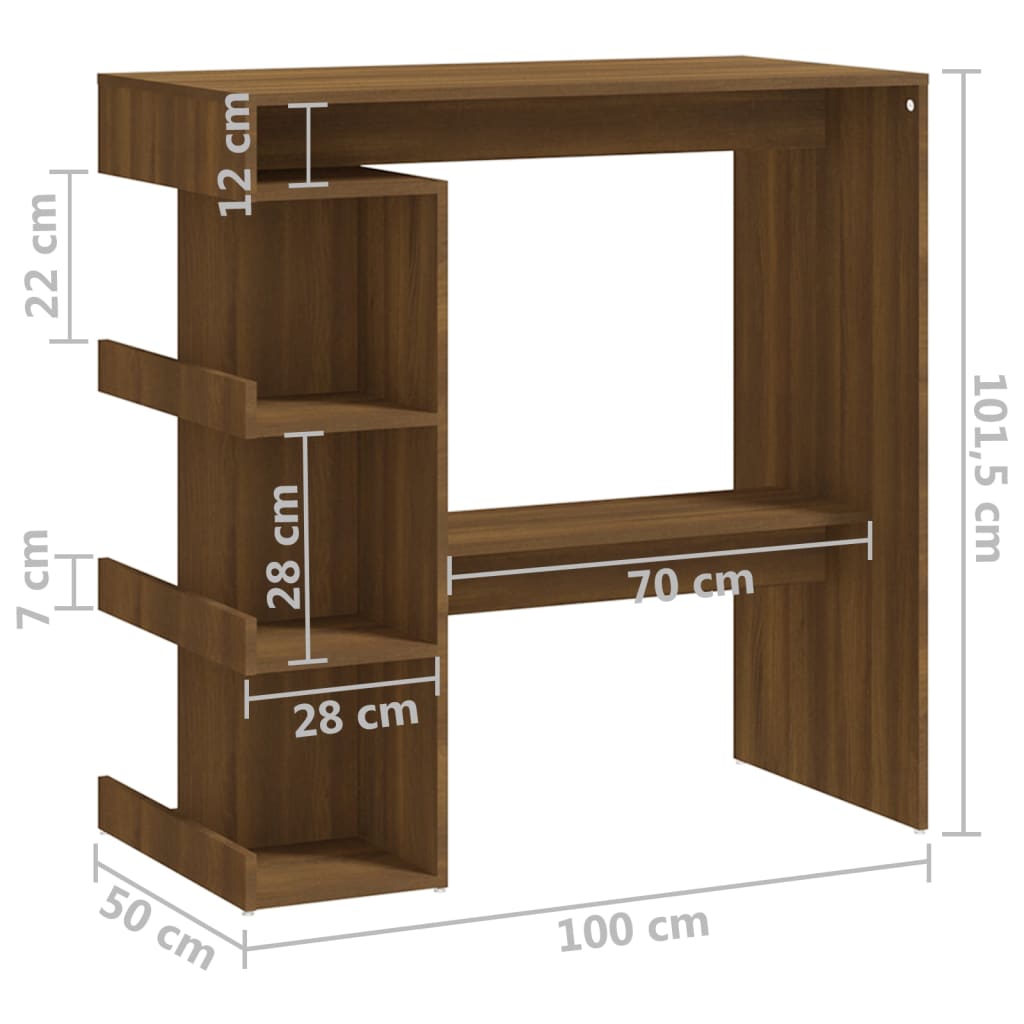 Bartafel met opbergrek 100x50x101,5 cm hout