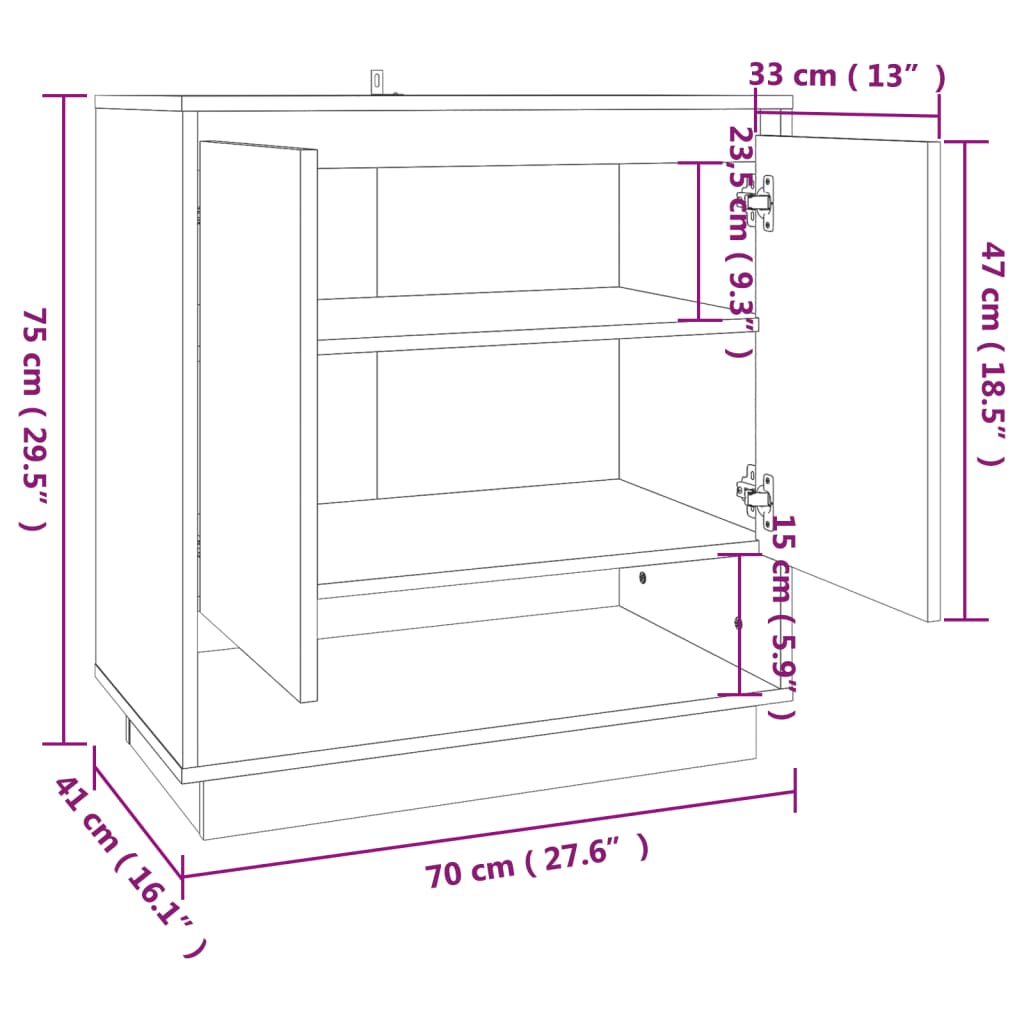 Dressoir 70x41x75 cm bewerkt hout