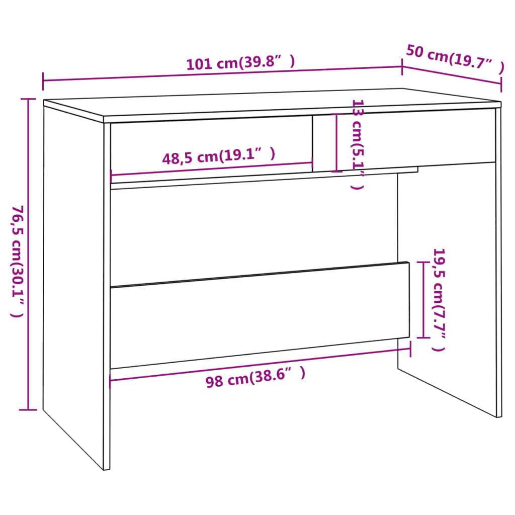 Bureau 101x50x76,5 cm bewerkt hout eikenkleurig