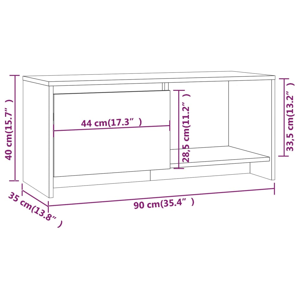 Tv-meubel 90x35x40 cm bewerkt hout eikenkleurig